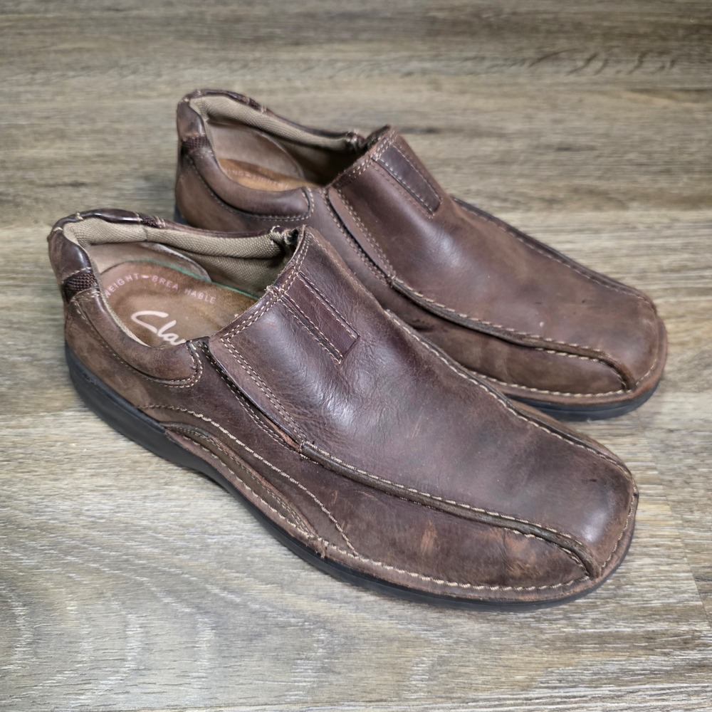 Clarks Mens 8M Loafers Brown Leather Slip On Moc Toe Comfort Shoes 33983